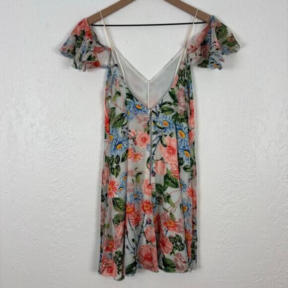 Alice + Olivia Floral Fields Burnout Alves Silk Cold Shoulder Mini Dress Size 2 - Picture 4 of 7